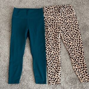 Fabletics Powerhold Teal and Leopard Print Leggings